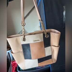 Calvin Klein Patchwork Tote - Tan, Black, Cream